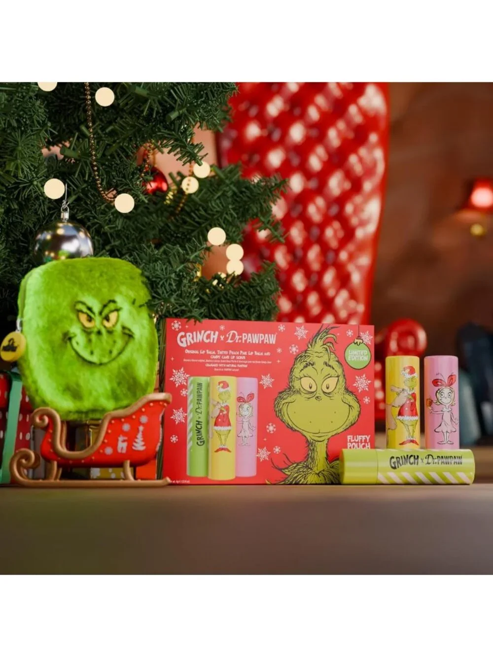 Grinch Lip Balm Set - Hydrating Natural Moisturizer in Red & Peach Pink - 4 pcs